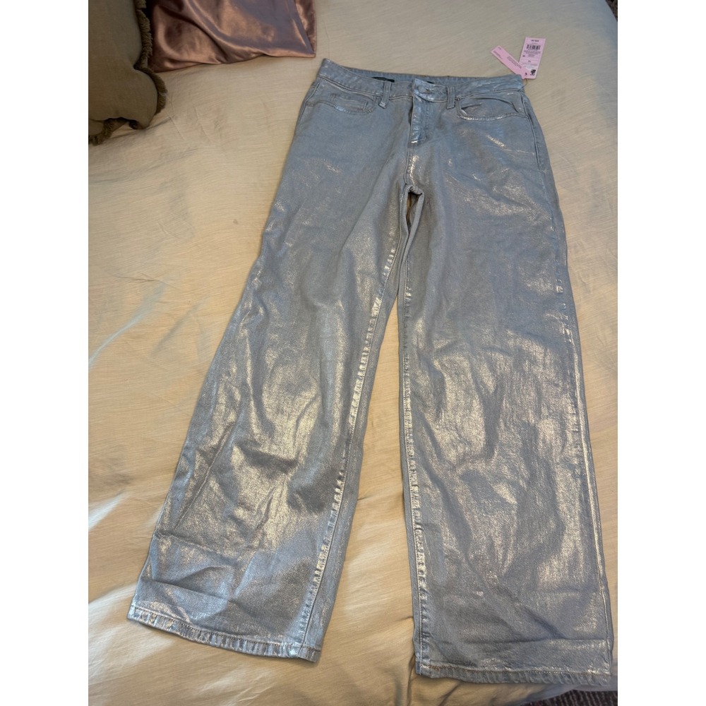 Wild Fable Women's High Rise Baggy Jeans Silver Metallic Sparkle Size 10